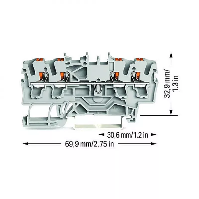 WAGO Durchgangsklemme 4-Leiter Push-in 2,5 mm² Grau