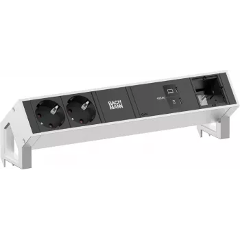 Bachmann DESK2 Tisch-Strommodul 2x Schuko 1x USB-C 100W 1x Steckplatz für Erweiterungsmodul 1m Kabel INOX