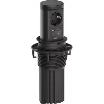 Bachmann ELEVATOR 2 versenkbare Tisch-Stromversorgungseinheit mit 1x Schuko-Steckdose und 1x USB-C 45W, Kabel 2,0 m, RAL 9005 Tiefschwarz