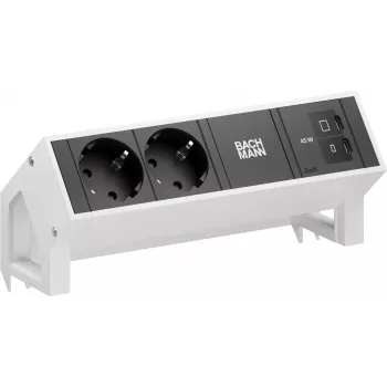 Bachmann DESK2 2x Schuko USB-C 45W 0,2m Reinweiß RAL9010 Tisch-Strommodul