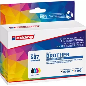 Edding Kompatible Tintenpatronen Kombipack Schwarz, Cyan, Magenta, Gelb - Ersatz für Brother LC-3219XL Serie (4er-Pack)