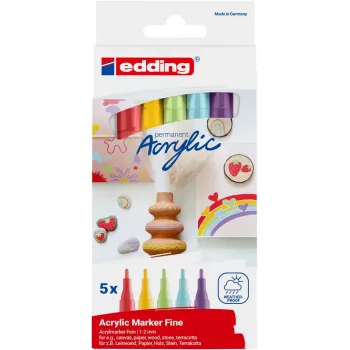 EDDING 5300 Acrylic Marker Set Assorted Colours 1.0 - 2.0 mm 5 Pieces (4-5300-5S-2)