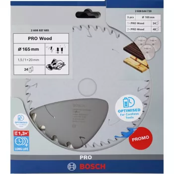 BOSCH POWERTOOLS PRO Wood Akku-Kreissägeblatt 165 mm (3er-Vorteilspack)