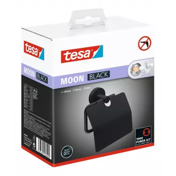 Tesa MOON BLACK Toilettenpapierhalter mit Deckel, selbstklebend, schwarz, 1 Stück