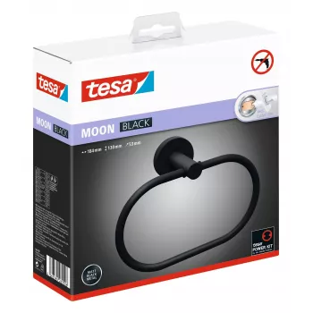 Tesa MOON BLACK Handtuchring selbstklebend Metall pulverbeschichtet Mattschwarz