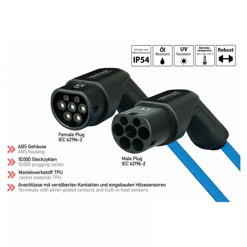 KABELMEISTER Mode 3 Type 2 EV-Ladekabel 11 kW 16 A 3-Phasen Spiralkabel 5 m Schwarz