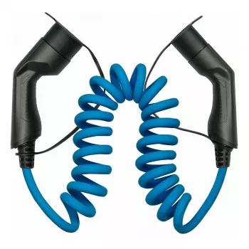 KABELMEISTER Mode 3 EV-Verlängerungskabel, Typ 2 Stecker auf Kupplung, 3-phasig, 32A, 22kW, Spiralkabel, 5m, Schwarz