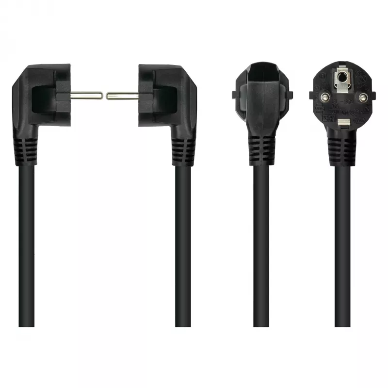 Kabelmeister Stromkabel Schuko-Stecker Typ E+F (90° abgewinkelt) auf IEC C15-Kupplung (gerade), 1,8 m, Schwarz