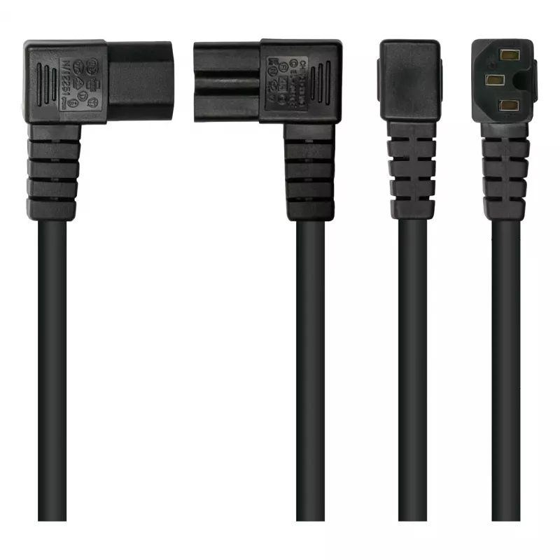 Kabelmeister Stromkabel Schuko-Stecker Typ E+F (90° abgewinkelt) auf IEC C15-Kupplung (gerade), 1,8 m, Schwarz