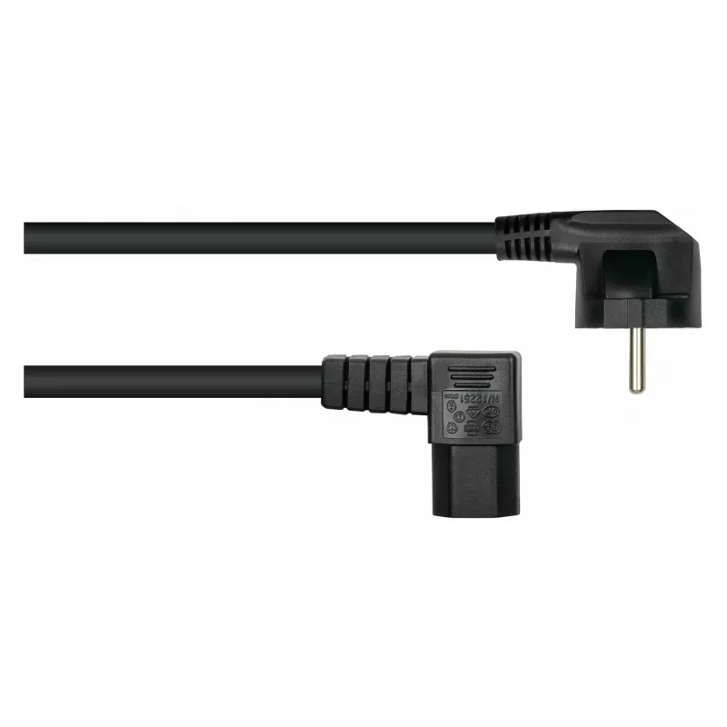 Kabelmeister Stromkabel Schuko-Stecker Typ E+F (90° abgewinkelt) auf IEC C15-Kupplung (gerade), 1,8 m, Schwarz
