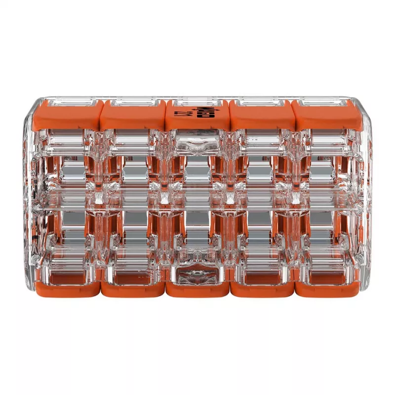 WAGO 221-420 Kompakt-Spleißverbinder mit Hebeln, 10-Leiter, 0,2-4 mm², transparentes Gehäuse, oranger Hebel, 10er-Pack