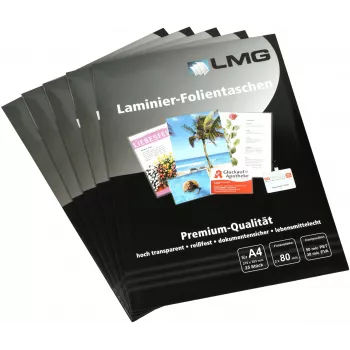LMG Laminierfolien A4 glänzend 25 Blatt 80 Mikron