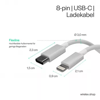 Flexline USB-C auf Lightning Kabel, PD, Weiß, 0,5m (FL31-13050)