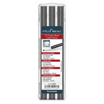 Pica BIG DRY Refills Carpenters 2H - 12 Minen, Schwarz, Rechteckprofil