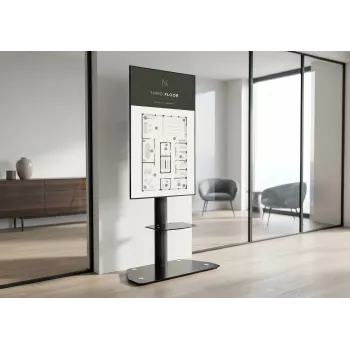 celexon Professional Adjust-3270MP Portrait Mobile Display Stand Trolley für 32-70 Zoll Bildschirme, eloxiertes Aluminium, Milchglas, Schwarz