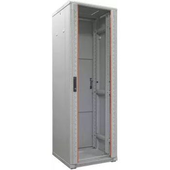 IT-BUDGET 19-Zoll Netzwerkschrank SRK - 38U - 600x600 mm - Glastür - vormontiert - Lichtgrau (RAL 7035)