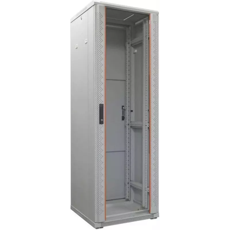 IT-BUDGET 19-Zoll Netzwerkschrank SRK - 38U - 600x600 mm - Glastür - vormontiert - Lichtgrau (RAL 7035)