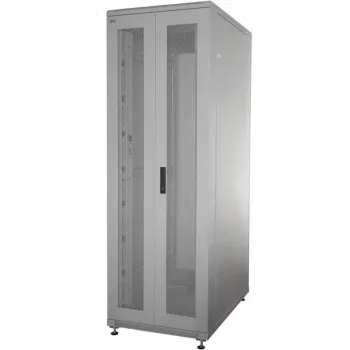 IT-BUDGET 19 inch Netzwerkschrank SRK - 42U - 600x600 mm - perforierte Doppeltüren vorne und hinten - vormontiert - hellgrau (99ITB19SRK4266DTGNM)