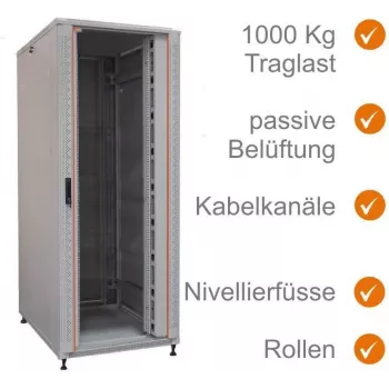 IT-BUDGET 19-Zoll Netzwerkschrank SRK - 42U - Breite x Tiefe 800x800 mm - Sicht-/Stahlblechtür - Kabelkanäle - vormontiert - Lichtgrau (99ITB19SRK4288GGNM)