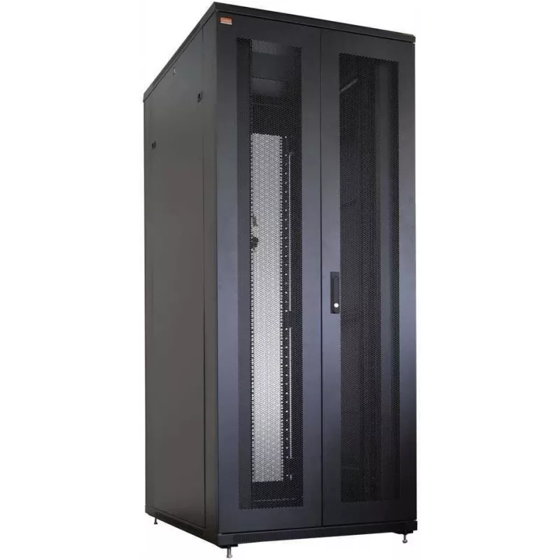 IT-BUDGET 19-Zoll Netzwerkschrank SRK - Komplettset - 42U - 800x800 mm - perforierte Doppeltüren vorne und hinten - 4 Aktivlüfter - PDU - Einschübe - vormontiert - schwarz (99ITB19SRK4288DTSM)