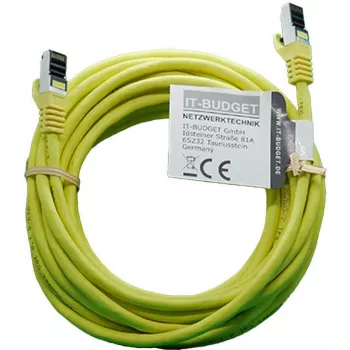 IT-BUDGET Full Copper Premium Patchkabel - Flex AWG 26 - Cat.8.1 - 2000 MHz - halogenfrei - PoE+ - 40 Gbit - Gelb - 5 m