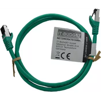 IT-BUDGET Full Copper Premium Patchkabel - Flex AWG 26 - Cat.8.1 - 2000 MHz - halogenfrei - PoE+ - 40 Gbit - Grün - 1,5 m
