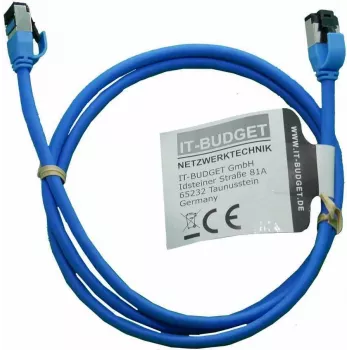 IT-BUDGET Full Copper Premium Patchkabel - Slim AWG 28 - Cat.8.1 - 2000 MHz - halogenfrei - PoE+ - 40 Gbit - Blau - 1 m