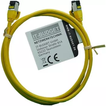 IT-BUDGET Full Copper Premium Patchkabel - Slim AWG 28 - Cat.8.1 - 2000 MHz - halogenfrei - PoE+ - 40 Gbit - Gelb - 1 m