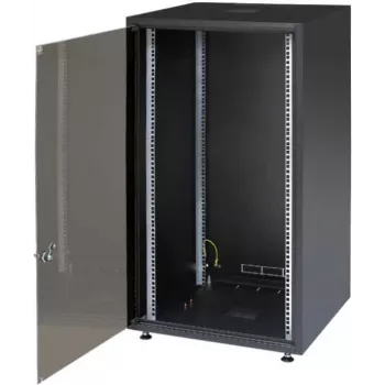 IT-BUDGET 19-Zoll Netzwerkschrank SJB - 15U - 600x600 mm - Glastür - Rückwand - Schwarz (W-SJB6060-15S-161)