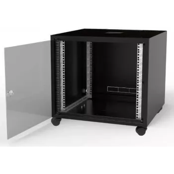 IT-BUDGET 19-Zoll Netzwerkschrank SJB - 10U - 600x600 mm - Glastür - Rückwand - Schwarz (W-3987-01-01-161-BBL)