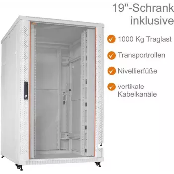 IT-BUDGET 19-Zoll Netzwerkschrank SRK - 27 HE - Breite x Tiefe 800x800 mm - Sicht-/Stahlblechtür - Kabelkanäle - vormontiert - Lichtgrau (RAL 7035) (99ITB19SRK2788GGNM)