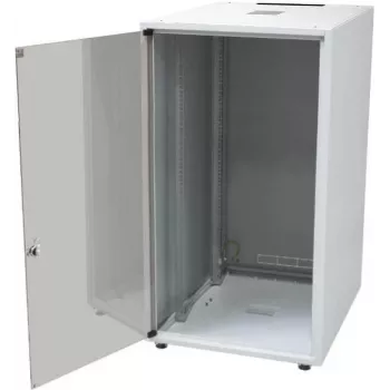 IT-BUDGET 19-Zoll Netzwerkschrank SJB - 18U - 600x600 mm - Glastür - Rückwand - Lichtgrau (W-3987-01-04-011-BBL)