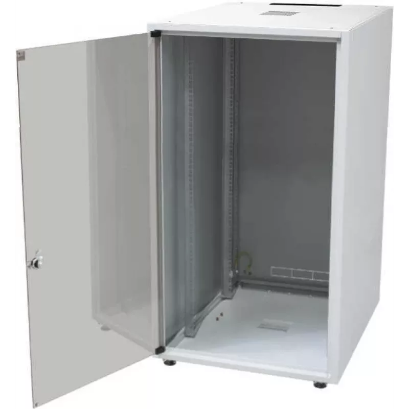 IT-BUDGET 19-Zoll Netzwerkschrank SJB - 18U - 600x600 mm - Glastür - Rückwand - Lichtgrau (W-3987-01-04-011-BBL)