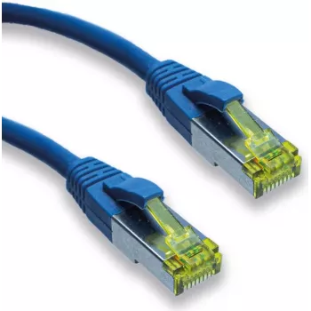 IT-BUDGET Vollkupfer Premium Patchkabel - Super Flex TPE - Cat.6A - mit Cat.7 Rohkabel - 600 MHz - halogenfrei - PoE+ - 10 GBit - Blau - 0,50 m