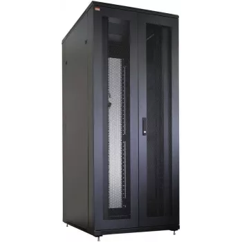 IT-BUDGET 19 inch Netzwerkschrank SRK - Komplettset - 42U - 800x800 mm - perforierte Doppeltüren vorne und hinten - 4 Aktivlüfter - PDU - Regalböden - Flatpack - Schwarz (90ITB19SRK4288DTS)