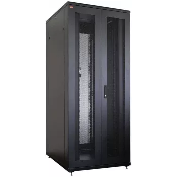IT-BUDGET 19-Zoll Netzwerkschrank SRK - 42U - 800x800 mm - perforierte Doppeltüren vorne und hinten - Kabelkanäle - Flatpack - Schwarz (RAL 9005)