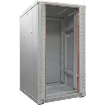 IT-BUDGET 19-Zoll Netzwerkschrank SRK - 27U - 600x600 mm - Tür aus Sicherheitsglas - Flatpack - Lichtgrau (90ITB19SRK2766GGN)