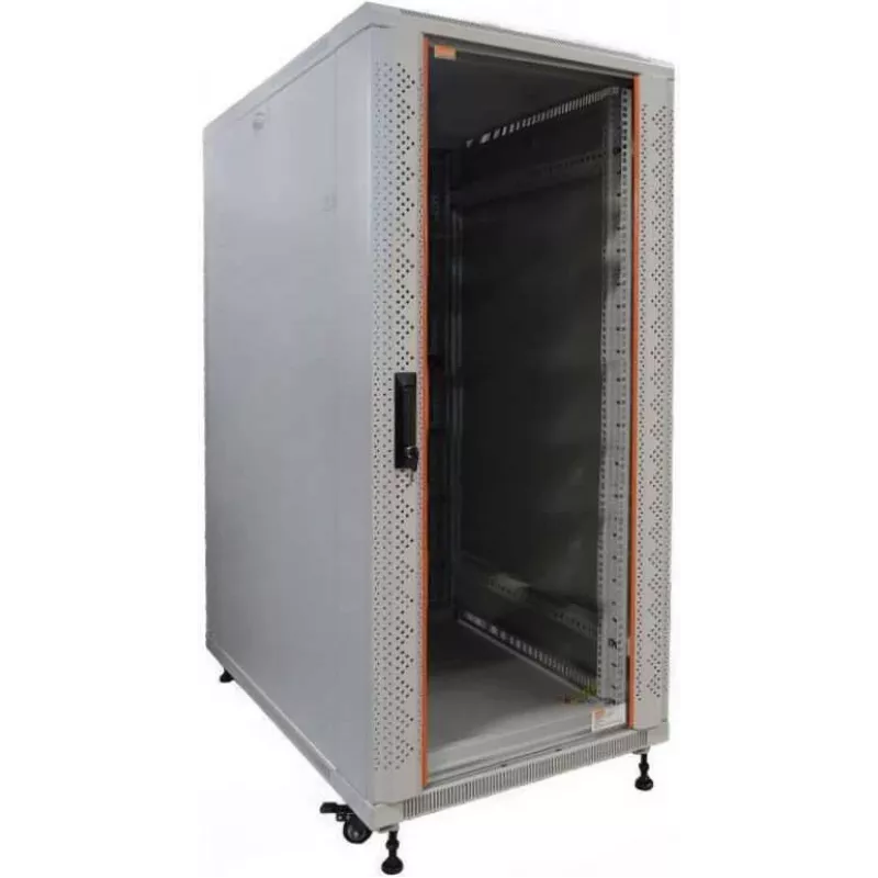 IT-BUDGET 19-Zoll Netzwerkschrank SRK - 27HE - 600x800 mm - Glas-/Stahlblechtür - Flatpack - Lichtgrau (RAL 7035)