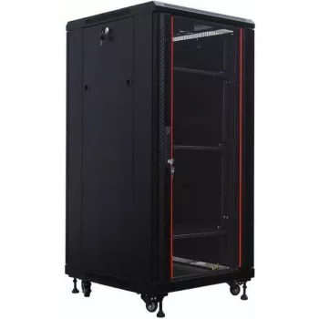 IT-BUDGET 19-Zoll Netzwerkschrank SRK - 27U - 600x600 mm - Tür aus gehärtetem Glas/Vollstahl - vormontiert - Schwarz (99ITB19SRK2766GSNM)