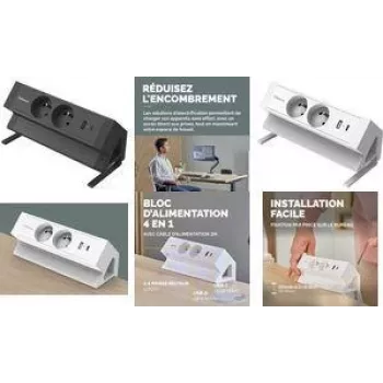 Fellowes Power Desk 2 Desk Power Strip, Type E, 2 Outlets, 2 USB, Black