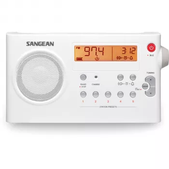 Sangean PR-D7 Weiß Tragbares AM/FM Stereo Radio mit Wecker
