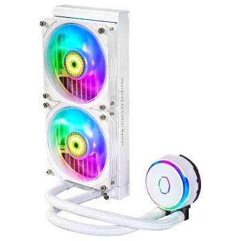 Cooler Master MasterLiquid PL240 FLUX White CPU Liquid Cooler, 240mm Radiator, 2x 120mm Fans, ARGB, LGA1700/AM5