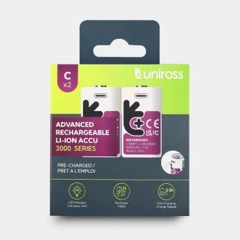 Uniross USB-C C/HR14 Akku Lithium-Ionen 3000mAh, 2er-Pack