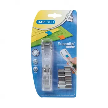 Rapesco Supaclip 40 Spender – Transparent – 40 Blatt – Edelstahlclips – 8 Clips enthalten