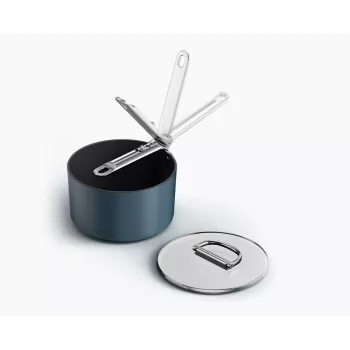 Joseph Joseph Space 19-cm-Stielkasserolle mit Deckel und klappbarem Griff, Aluminium, keramische Antihaftbeschichtung, mitternachtsblau (45038)