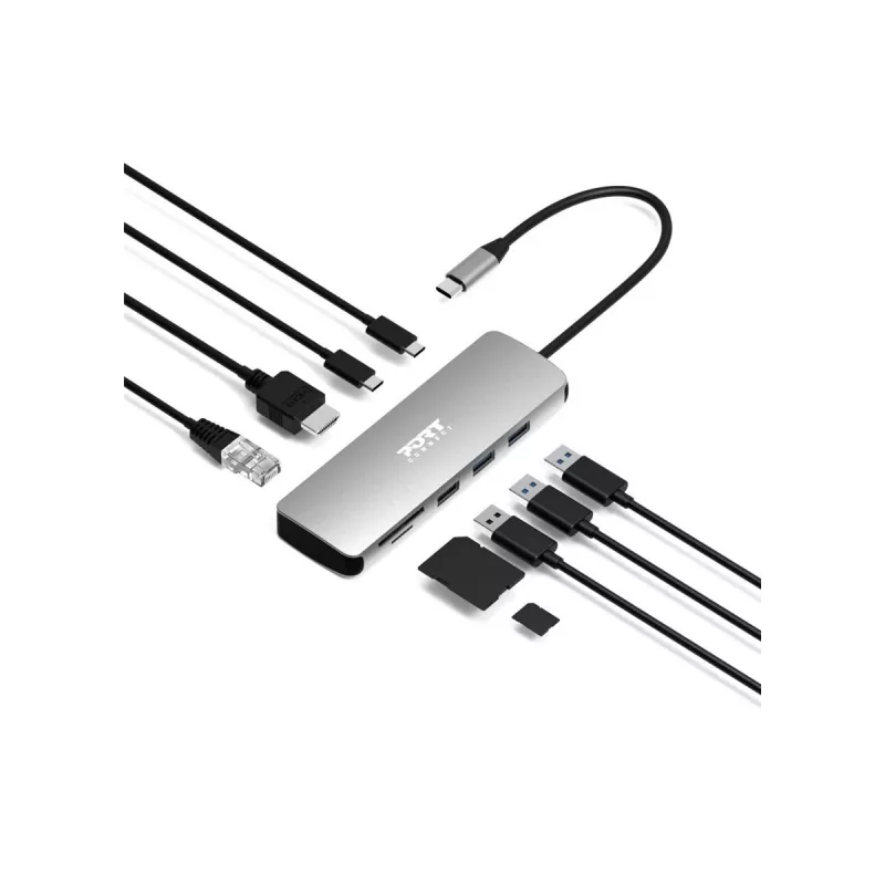 PORT Designs USB-C 9-in-1 Docking Station mit 4K HDMI und 85W PD - Space Grey