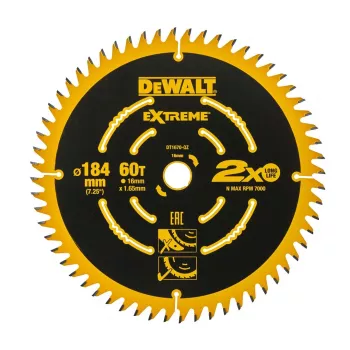 DEWALT DT1670 184mm 60T Kreissägeblatt für Feinschnitte