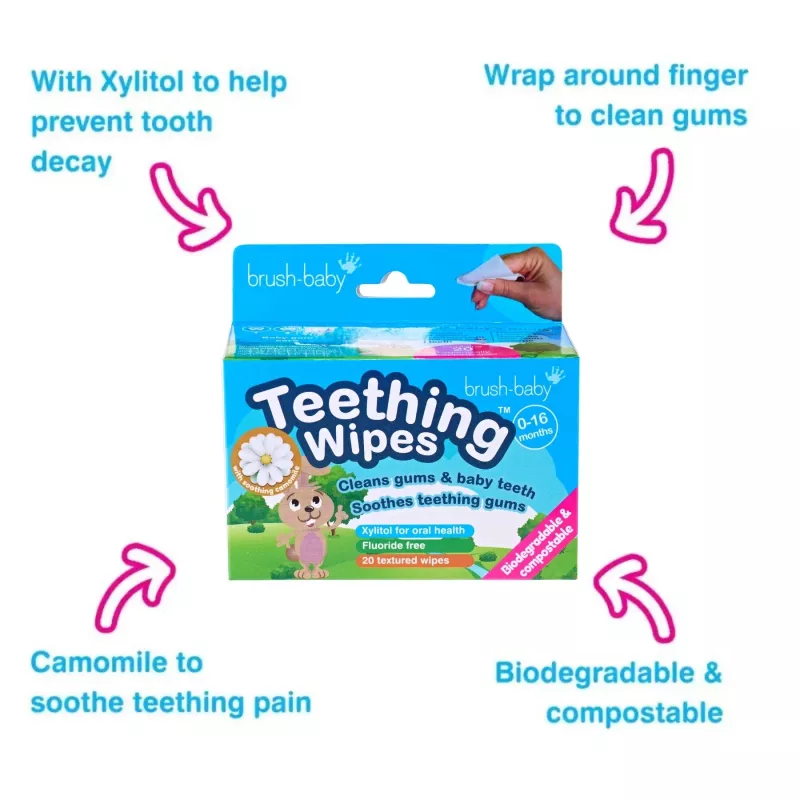 BRUSH BABY Hygienetücher mit Kamille und Xylit zur Zahnfleischreinigung 0–16 Monate, 20 Stück
