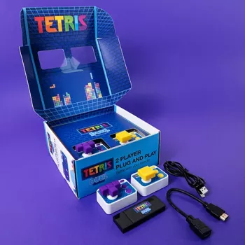 FIZZ CREATIONS Tetris Duel Retro Arcade Konsole für zwei Spieler mit 2 kabelgebundenen Gamepads Plug & Play