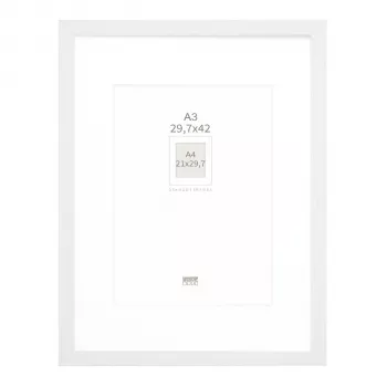 Deknudt S66KF1 P1 DIN A3 29.7x42 cm Holz Bilderrahmen Weiß mit weißem Passepartout